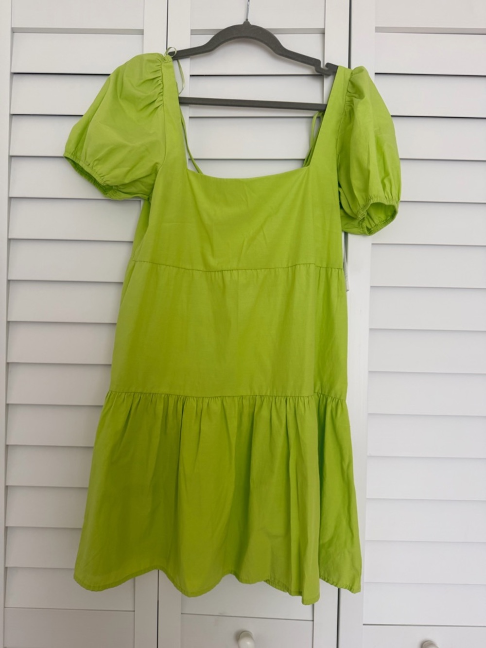 Stradivarius Neon Lime Square Neck Mini Dress